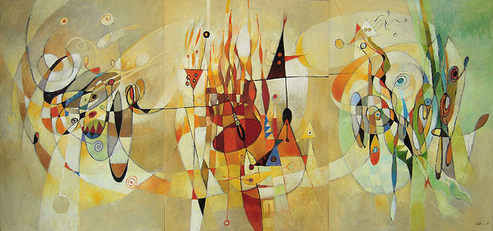 2005 - Il vento, il fuoco e l'acqua - Acrilico su tela 140x300cm (tritico)