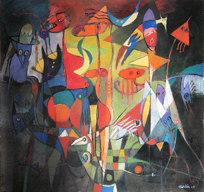 2005 - Personaggi della notte - Acrilico su tela 100x96cm