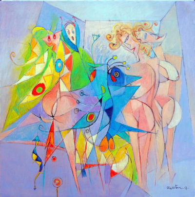 2013 - Il giardino dell'uccello blu - Olio su tela 100x100cm